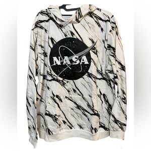 Hybrid Men's NASA Black & White Marble Tie Dye Long Sleeves Hoodie Size XL